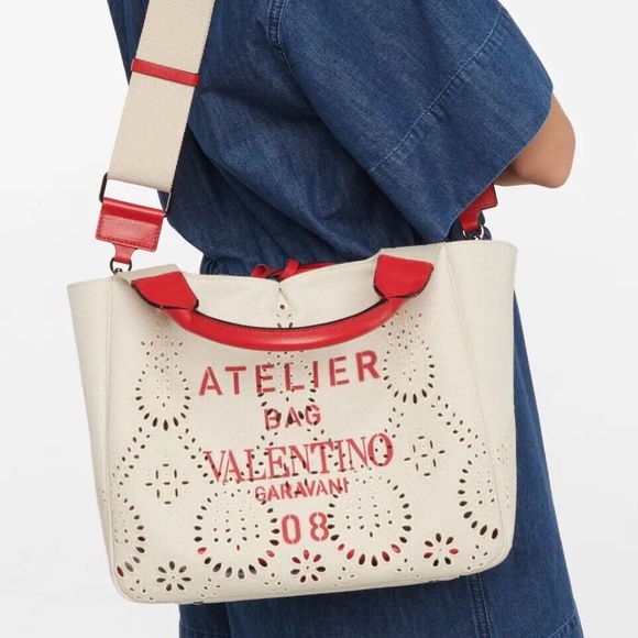 Valentino Garavani Atelier 08 Tote Shoulder Bag Large Beige Canvas New - Picture 6 of 8